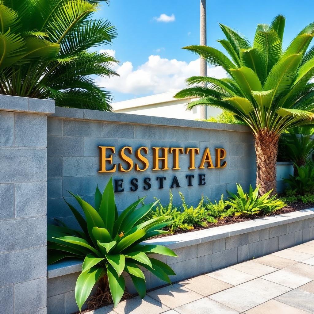 Modern estate signage on stone wall